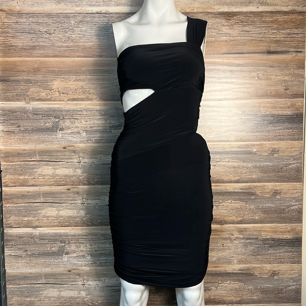 Polaris One Shoulder Cutout Dress in Black NWT